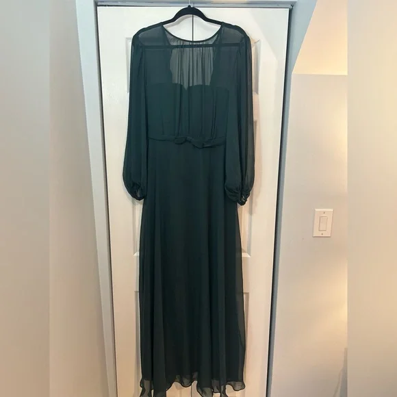 Dark Green Chiffon Maxi Dress Size 12 NWT Long Sleeve Formal Evening - Picture 1 of 9